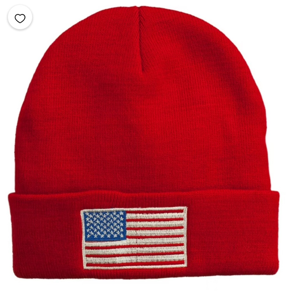 Red USA Flag Cuff Hat Beanie USA Flag Embroidered hat 3M thinsulate insulated
